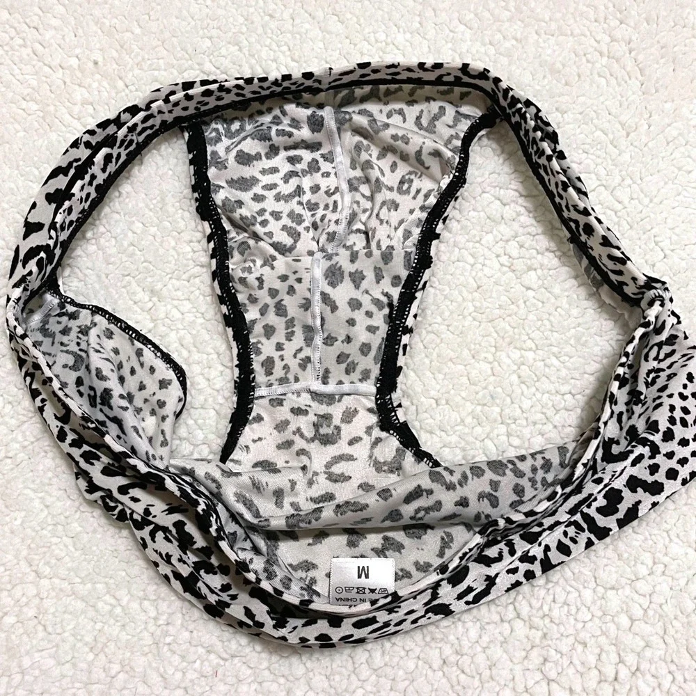 Jockmail Medium (27-30) Leopard Print Brief Black White Low Rise Underwear JM394